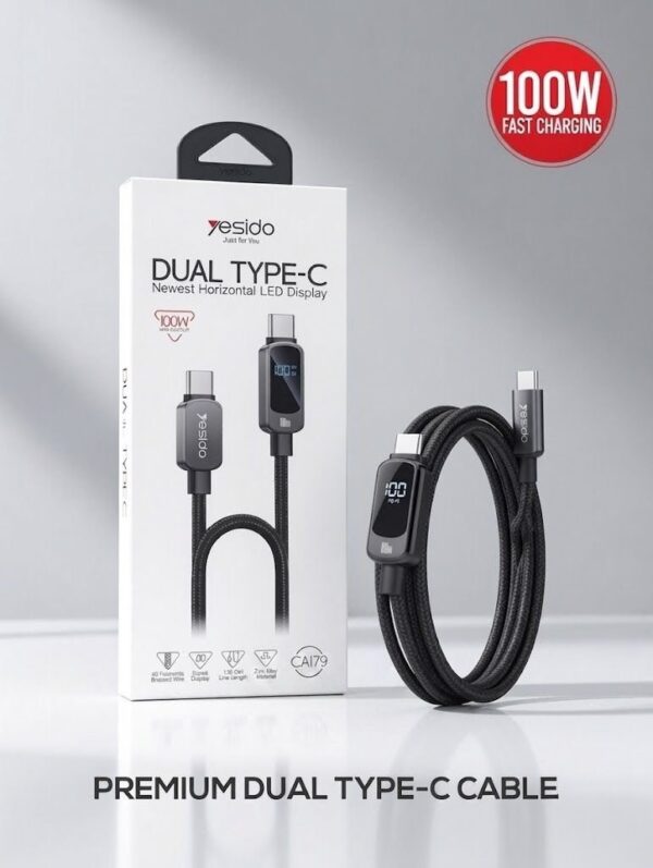 Yesido CA179 100W USB-C to USB-C Fast Charging Cable with LED Power Display