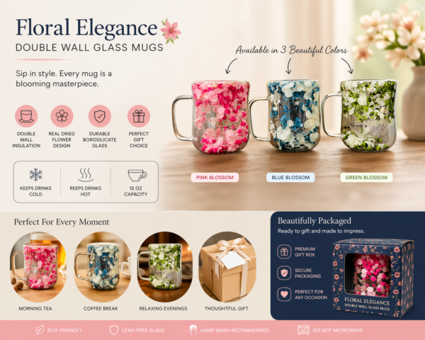 Double Wall Glass Cups Dried Flower Filler Glass Cups Heat Resistant Tea Cups Glass Beverage Glasses Tea Mugs